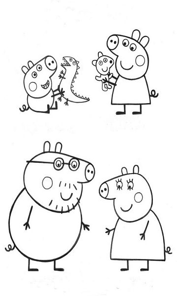 kolorowanka Tata Świnka, Mama Świnka, George i Peppa  malowanka do wydruku z bajki dla dzieci, do pokolorowania kredkami, obrazek nr 14